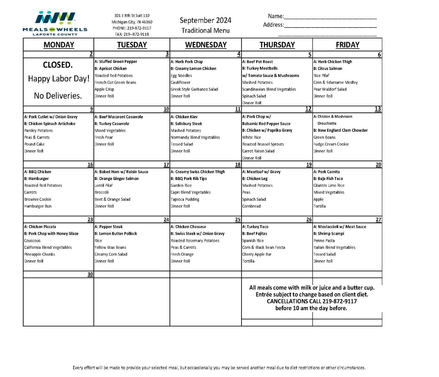 SEPT MENU